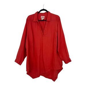 Christian Siriano Womens Size 2X Orange Linen Tunic Top